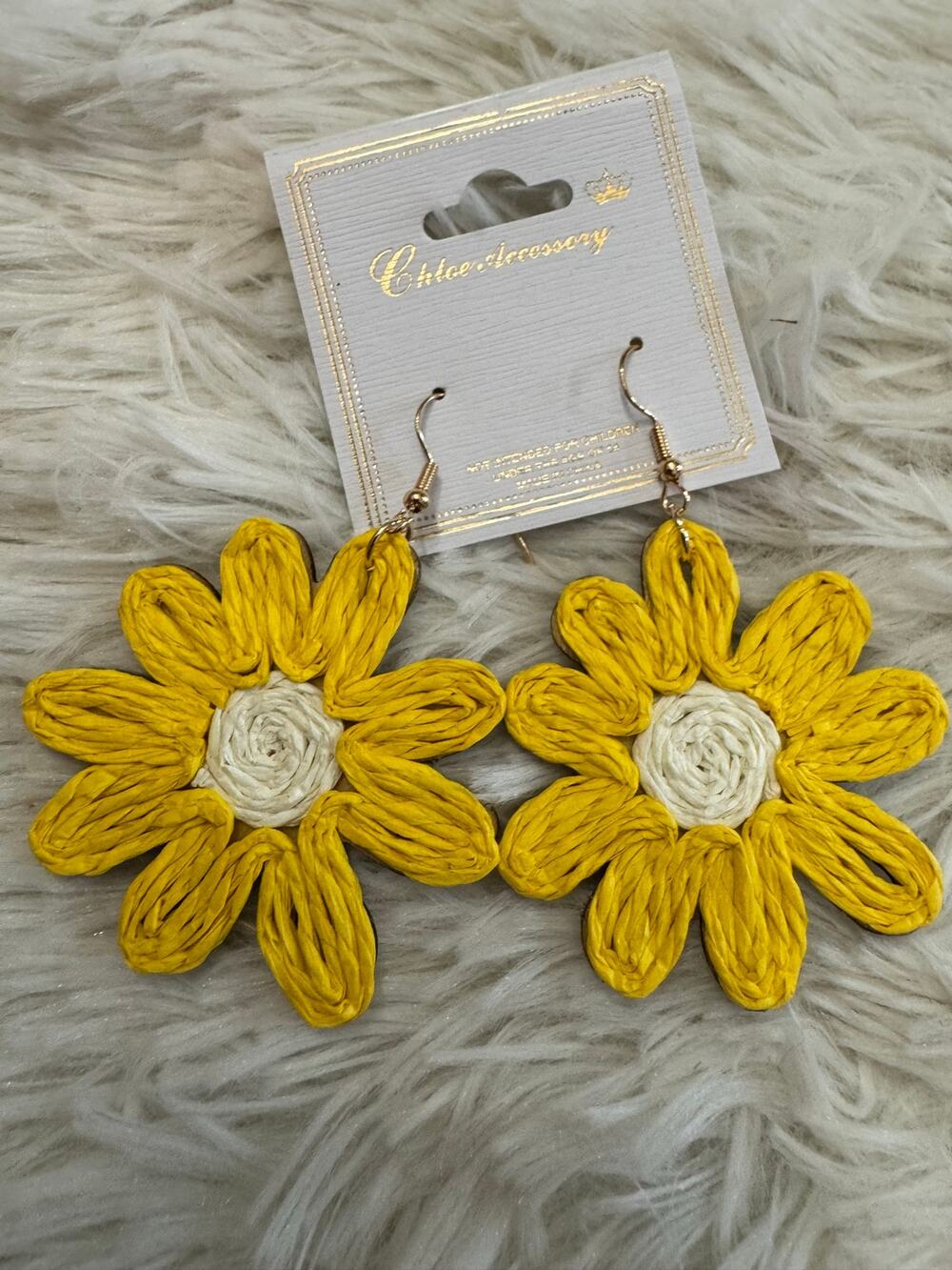 Yellow daisy earrings with white center